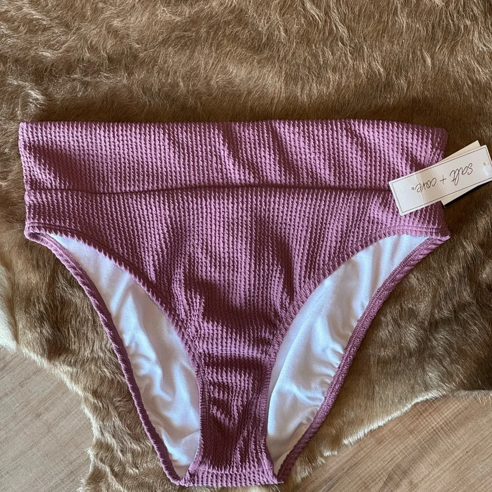 Salt + Cove Sandy Bikini Bottom NWT Size XL Mauve Pink Ribbed High-Waist